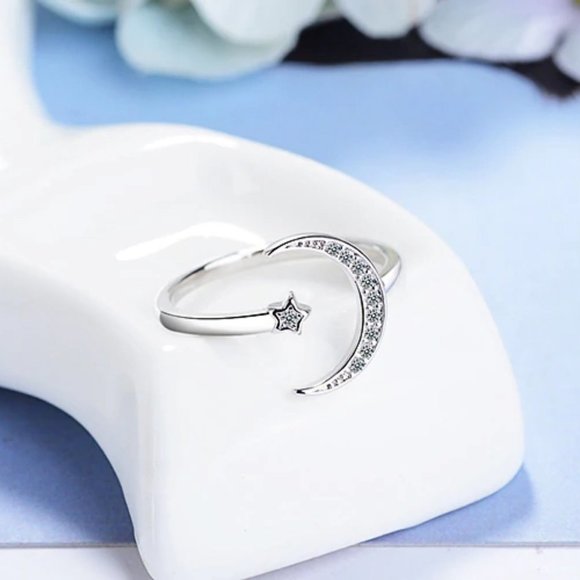 NEW 925 Sterling Silver Moon Star Adjustable  Ring - Picture 6 of 8